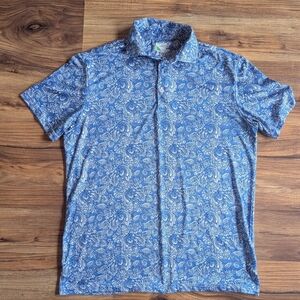 Tailorbyrd Blue and White Paisley Men's Golf Shirt